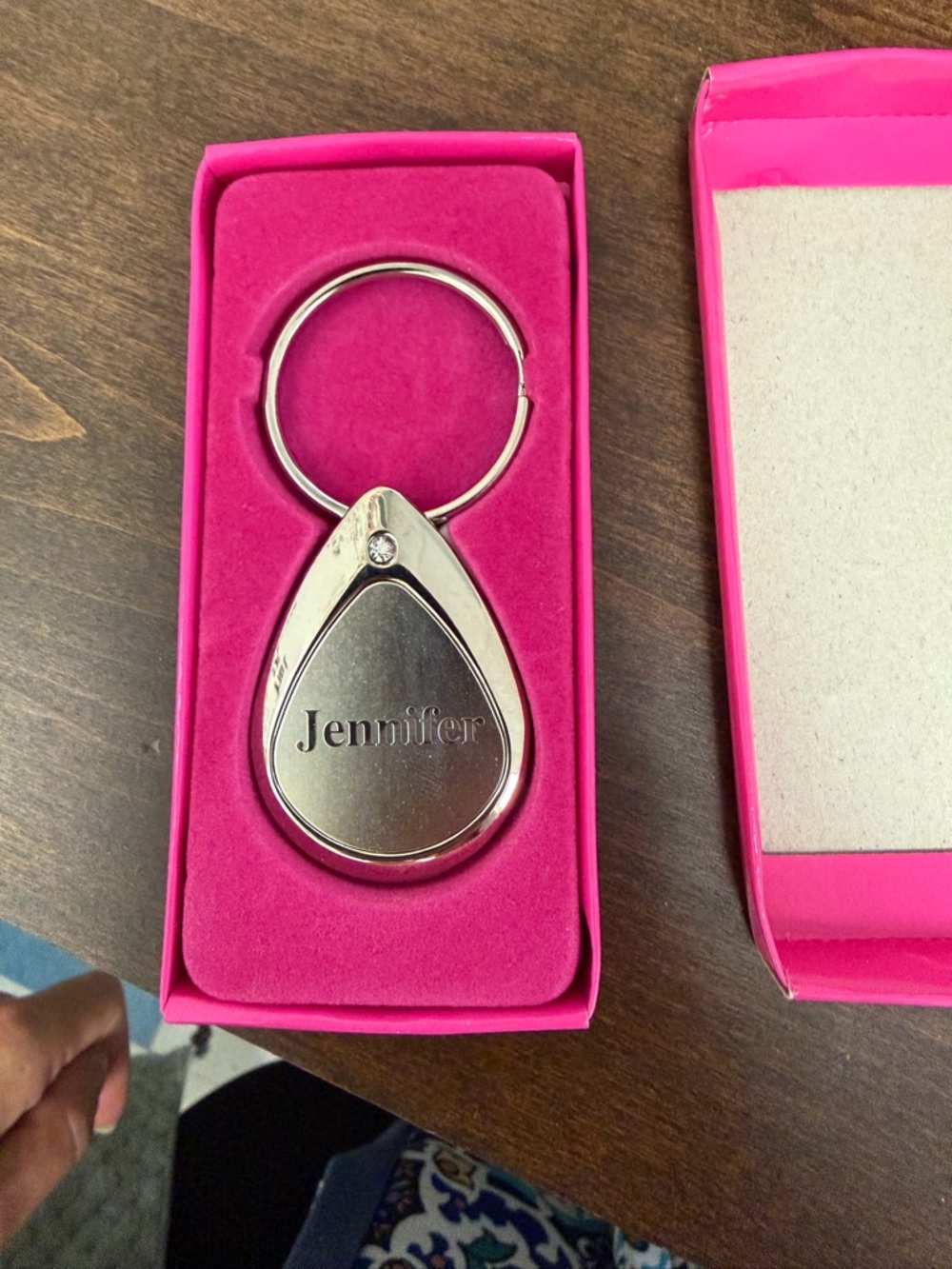 Personalized Jennifer Engraved Teardrop Keychain - Silver